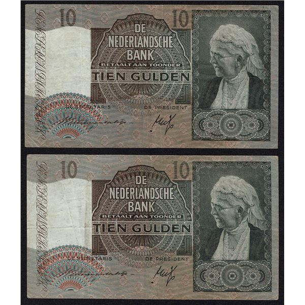 Netherlands 2x 10 Gulden 1940 - 1941 Queen Emma Pick 53