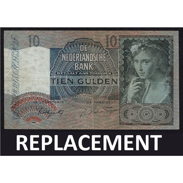 Netherlands 10 Gulden 1942 Replacement Girl with Grapes Pick 56b