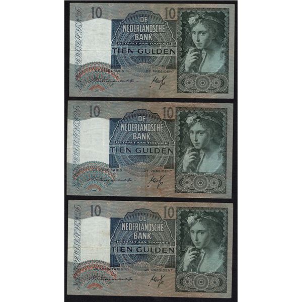 Netherlands 3x 10 Gulden 1940 Girl with Grapes Pick 56a