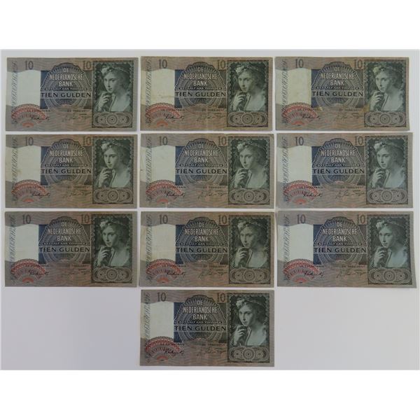 Netherlands 10x 10 Gulden 1941 - 1942 Girl with Grapes Pick 56b (1)