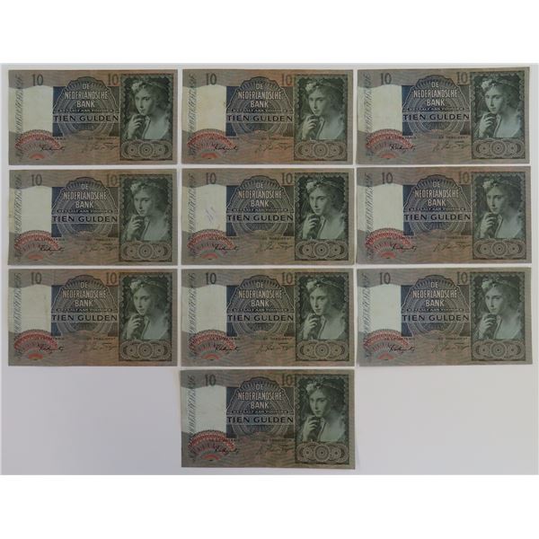 Netherlands 10x 10 Gulden 1941 - 1942 Girl with Grapes Pick 56b (2)