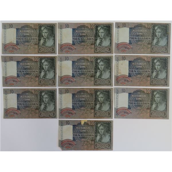 Netherlands 10x 10 Gulden 1941 - 1942 Girl with Grapes Pick 56b (3)