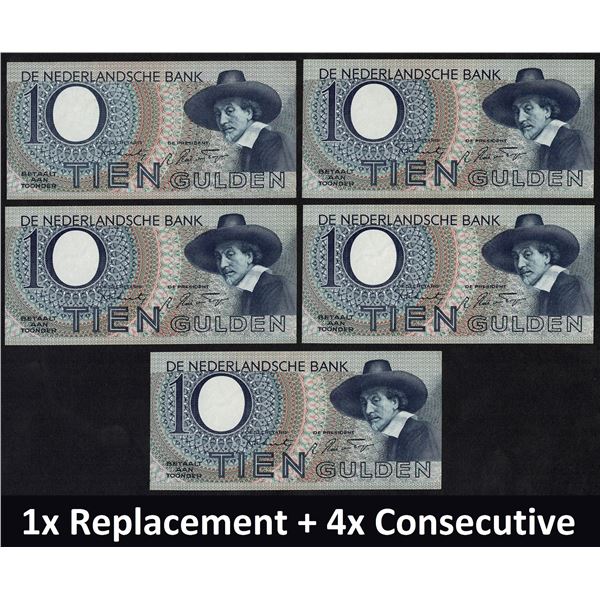 Netherlands 5x 10 Gulden 1944 Staalmeester Pick 59 (1x Replacement & 4x Consecutive)