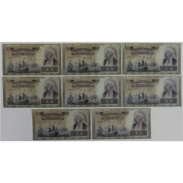 Netherlands 8x 20 Gulden 1939 - 1940 Queen Emma Pick 54 (2)