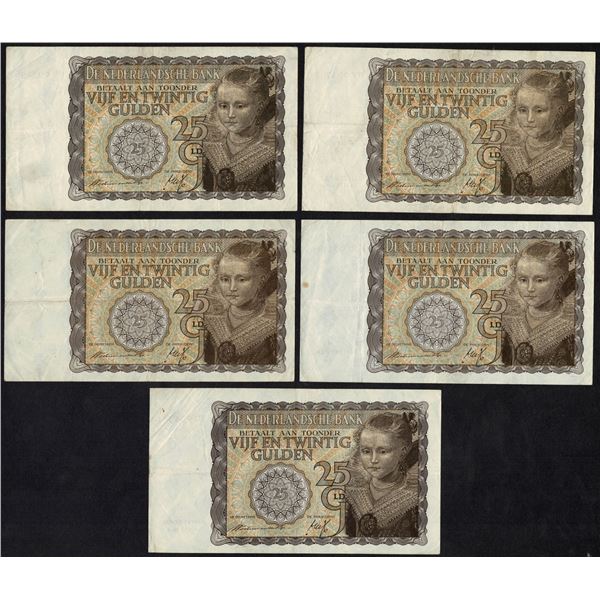 Netherlands 5x 25 Gulden 1940 Princess JEZ Pick 57 (4)