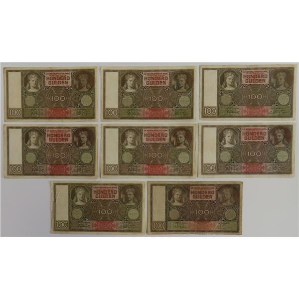 Netherlands 8x 100 Gulden 1930 - 1942 JEZ Pick 51