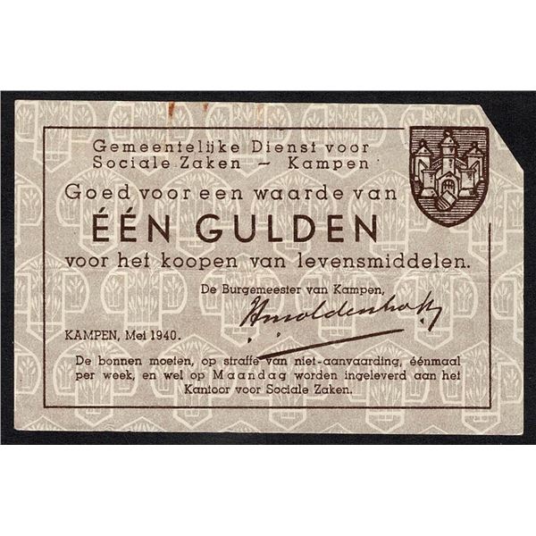 Netherlands 1 Gulden 1940 Kampen Overijssel Noodgeld ZF / VF Emergency Money PL620.1 (collection A.M