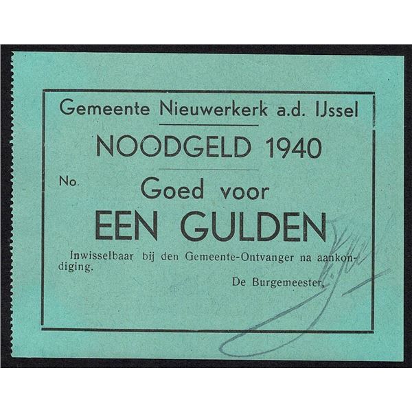 Netherlands 1 Gulden 1940 Nieuwerkerk aan den IJssel Zuid-Holland Noodgeld UNC/UNC- Emergency Money 