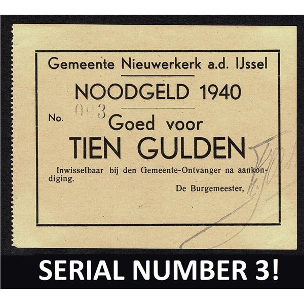 Netherlands 10 Gulden 1940 Nieuwerkerk aan den IJssel Zuid-Holland Noodgeld PR/UNC - EF/UNC Emergenc