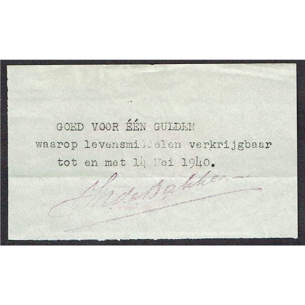 Netherlands 1 Gulden 1940 Rotterdam Zuid-Holland Noodgeld ZF/PR - VF/EF Emergency Money with waterma