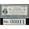 Image 1 : Suriname 1 Gulden 1942 Low and fancy serial number 00011! ABNC 30.04.1942 Pick 105c