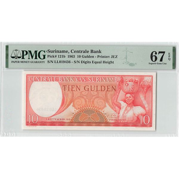 Suriname 10 Gulden 1963 JEZ Pick 121b PMG Superb Gem Uncirculated 67 EPQ