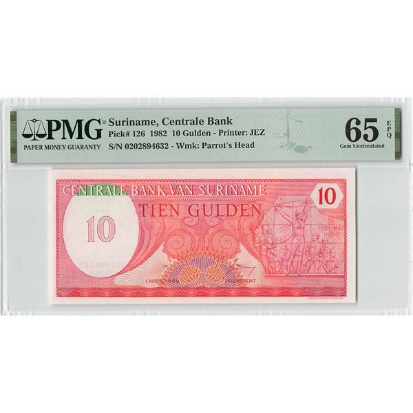 Suriname 10 Gulden 1982 JEZ Pick 126 PMG Gem Uncirculated 65 EPQ