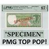 Image 1 : Suriname 25 Gulden 1963 Specimen JEZ Pick 122s PMG Gem Uncirculated 67 EPQ TOP POP!