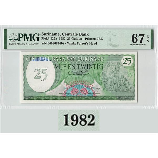 Suriname 25 Gulden 1982 First Year! JEZ Pick 127a PMG Superb Gem Uncirculated 67 EPQ