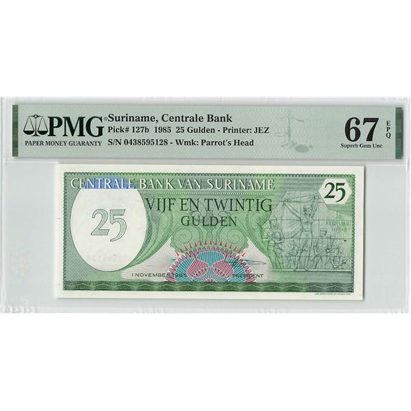 Suriname 25 Gulden 1985 JEZ Pick 127b PMG Superb Gem Uncirculated 67 EPQ