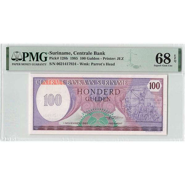 Suriname 100 Gulden 1985 JEZ Pick 128b PMG Superb Gem Uncirculated 68 EPQ