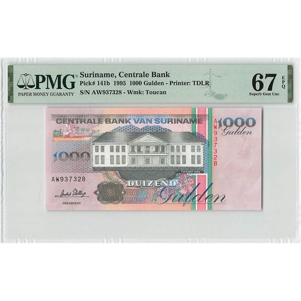 Suriname 1000 Gulden 1995 TDLR Pick 141b PMG Superb Gem Uncirculated 67 EPQ