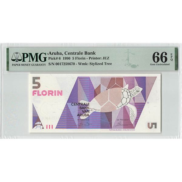 Aruba 5 Florin 1990 Pick 6 PMG Gem Uncirculated 66 EPQ