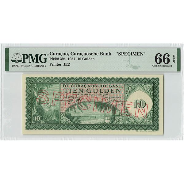 Curacao 10 Gulden 1954 Specimen Pick 39s PMG Gem Uncirculated 66 EPQ