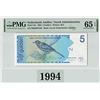 Image 1 : Netherlands Antilles 5 Gulden 1994 Pick 22c PMG Gem Uncirculated 65 EPQ