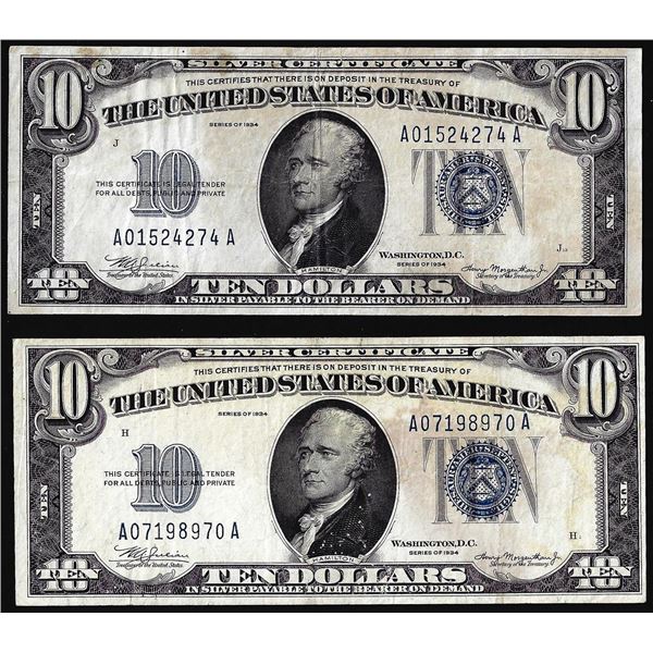 Lot of (2) 1934 $10 Silver Certificate Notes