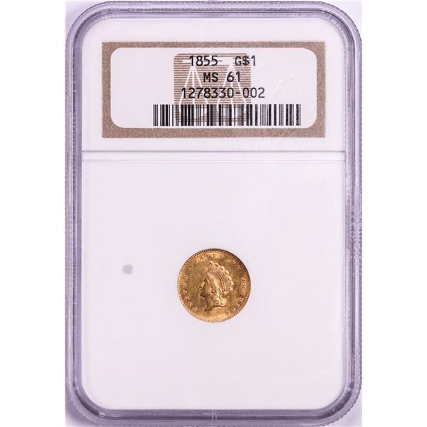 1855 Type 2 $1 Indian Princess Head Gold Dollar Coin NGC MS61