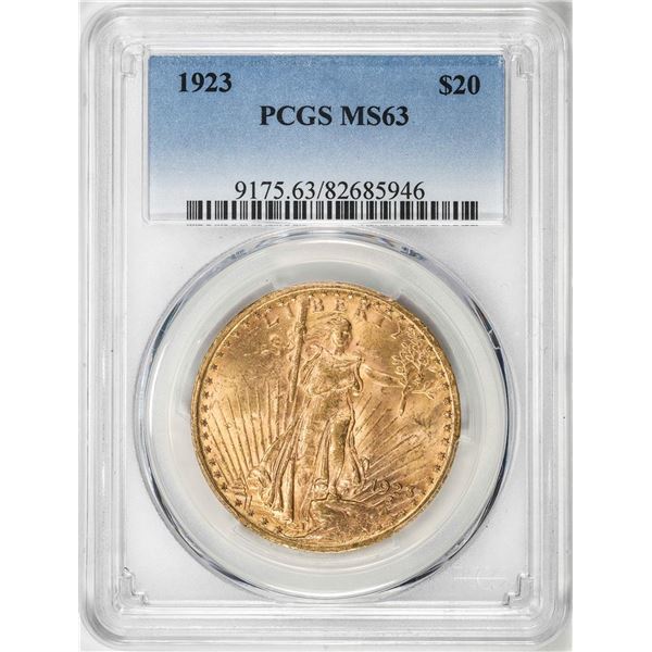 1923 $20 St Gaudens Double Eagle Gold Coin PCGS MS63