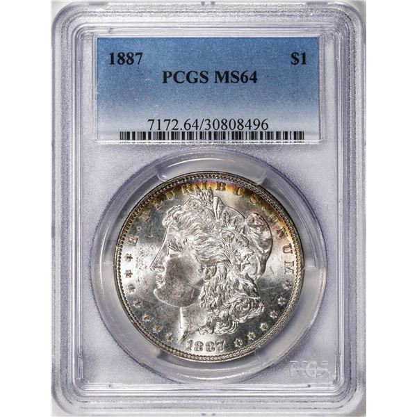 1887 $1 Morgan Silver Dollar Coin PCGS MS64 Nice Toning