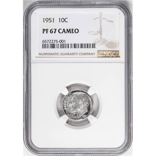 1951 Proof Roosevelt Dime Coin NGC PF67 Cameo
