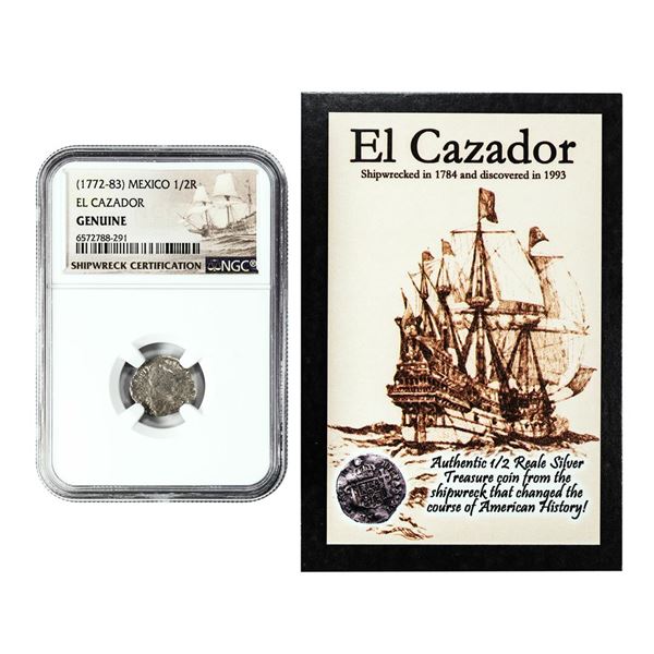 El Cazador Shipwreck (1772-83) Mexico 1/2 Real Silver Coin NGC Genuine w/ Story Card