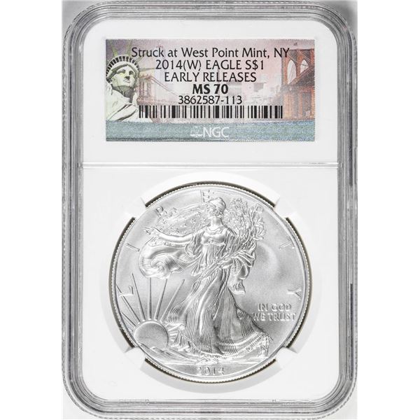 2014(W) $1 American Silver Eagle Coin NGC MS70 Early Releases West Point Mint