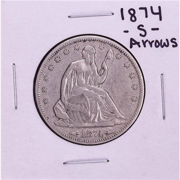 1874-S Arrows Seated Liberty Half Dollar Coin