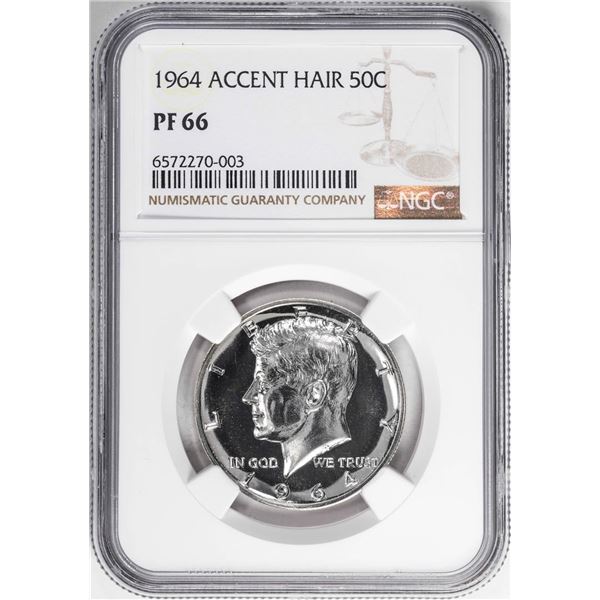 1964 Accented Hair Proof Kennedy Half Dollar Coin NGC PF66