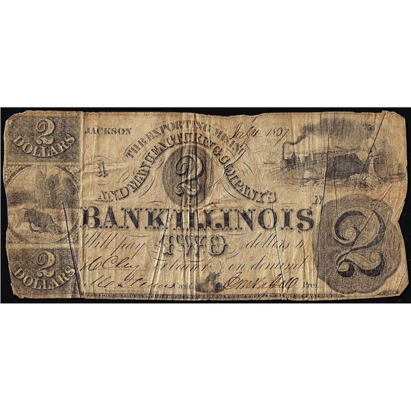 1837 $2 Exporting Mining and Manufacturing Company Jackson, Illinois Obsolete Note
