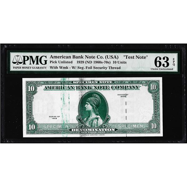 1929 10 Unit American Bank Note Co. "Test Note" PMG Choice Uncirculated 63EPQ