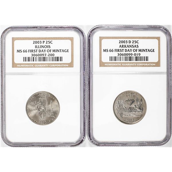Lot of 2003-P & 2003-D State Quarter Coins NGC MS66 First Day of Mintage