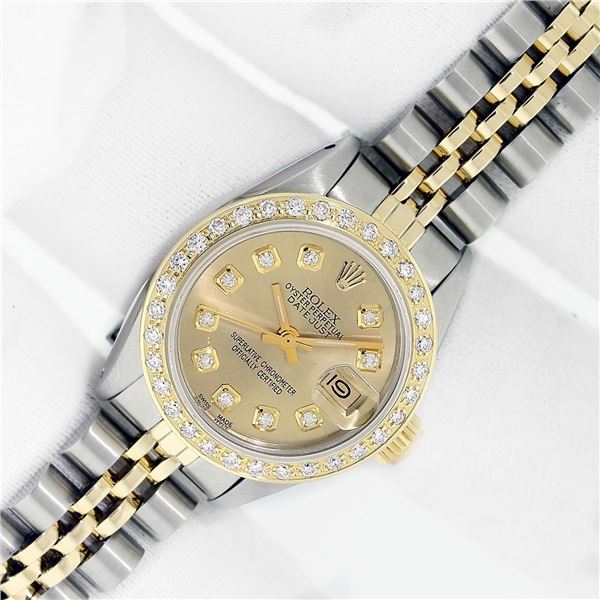 Rolex Ladies Two Tone Champagne Diamond Datejust Wristwatch
