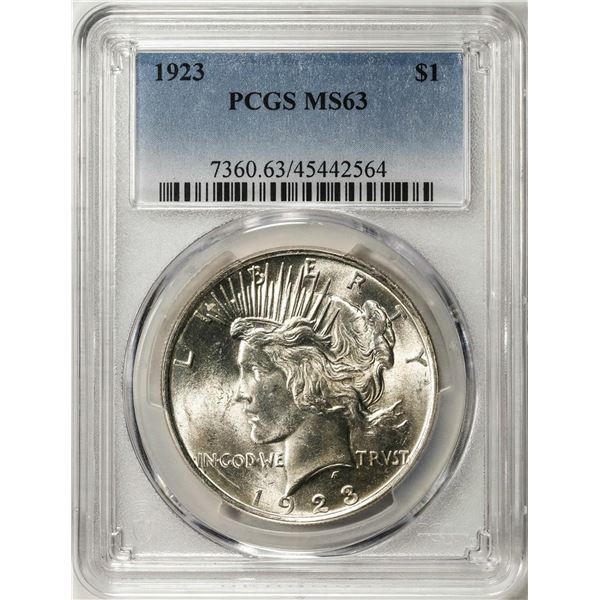 1923 $1 Peace Silver Dollar Coin PCGS MS63