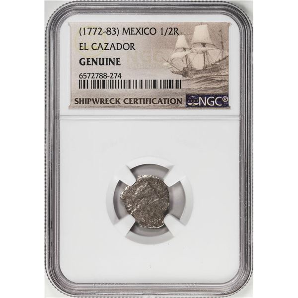El Cazador Shipwreck (1772-83) Mexico 1/2 Real Silver Coin NGC Genuine w/ Story Card