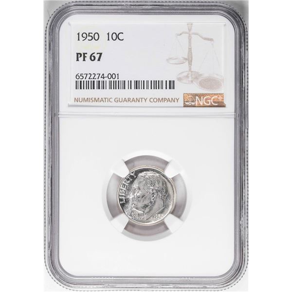 1950 Proof Roosevelt Dime Coin NGC PF67