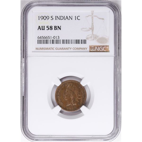 1909-S Indian Head Cent Coin NGC AU58 BN