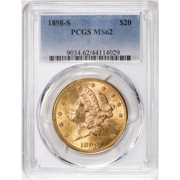 1898-S $20 Liberty Head Double Eagle Gold Coin PCGS MS62