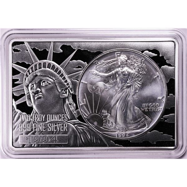 1994 $1 American Silver Eagle Coin & 2oz Silver Bar Set