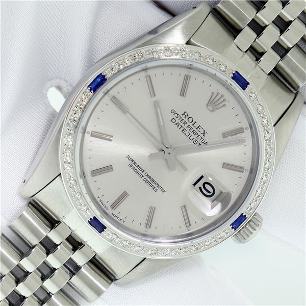 Rolex Men's Stainless Steel Diamond and Sapphire Datejust Wristwatch