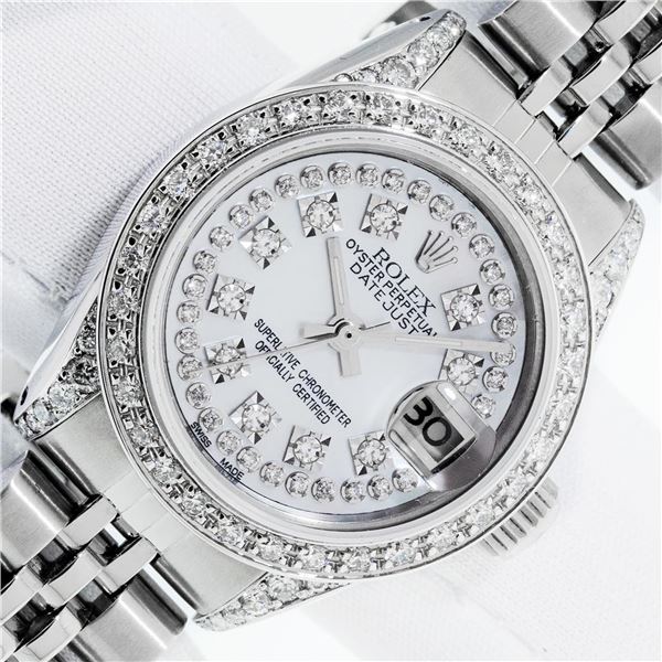 Rolex Ladies Stainless Steel MOP Diamond Oyster Perpetual Datejust Wristwatch