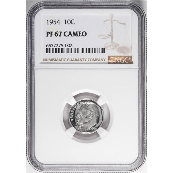 1954 Proof Roosevelt Dime Coin NGC PF67 Cameo