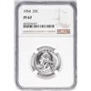 Image 1 : 1954 Proof Washington Quarter Coin NGC PF67