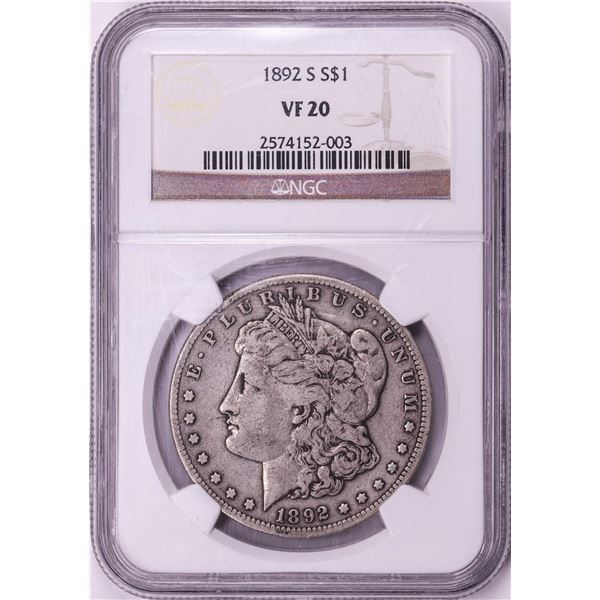 1892-S $1 Morgan Silver Dollar Coin NGC VF20