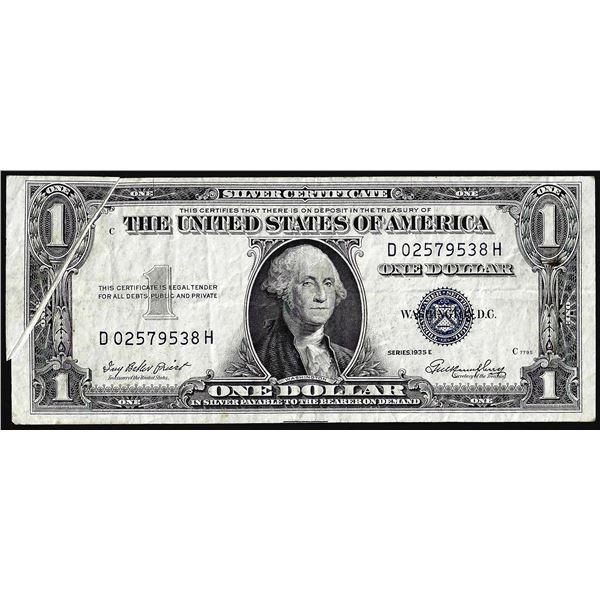 1935E $1 Silver Certificate Note Gutter Fold Error